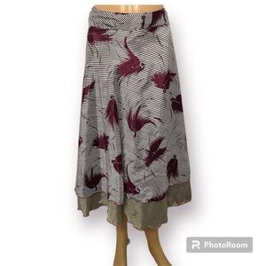Wevez 100% Silk Wrap Skirt – Burgundy, White & Green, 2-Layer Adjustable